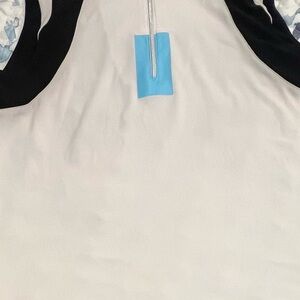 DKNY Monochrome Top with Sky Blue Detail. Size S.